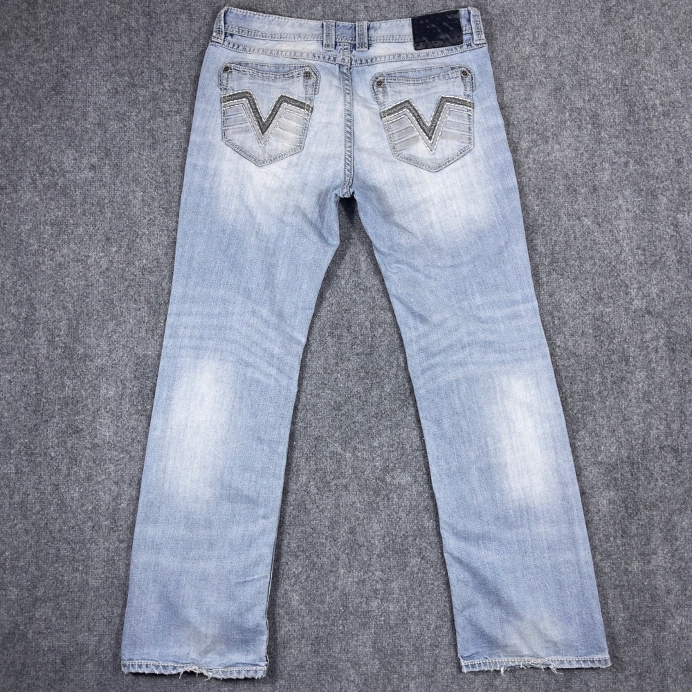 Affliction Cooper Jeans Mens 34 Light Wash Distressed Embroidered Cross Y2K